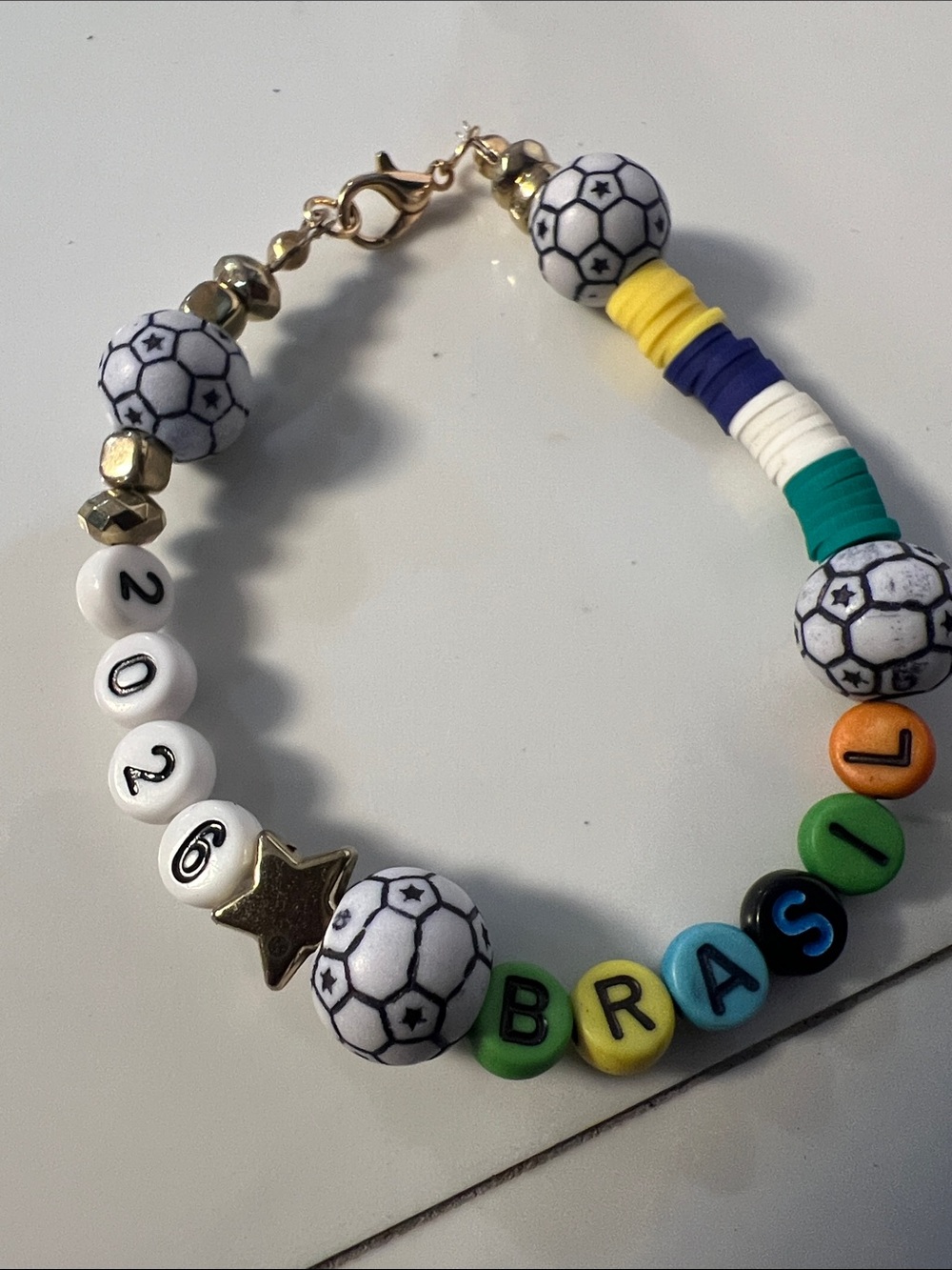 Brazil-Themed Beaded Bracelet in White, Yellow, Blue & Green